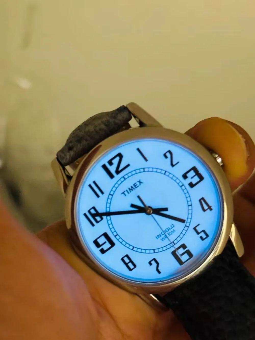 Timex Indiglo WR30M Quartz 35mm White Dial Leather Men Watch New Battery Runs